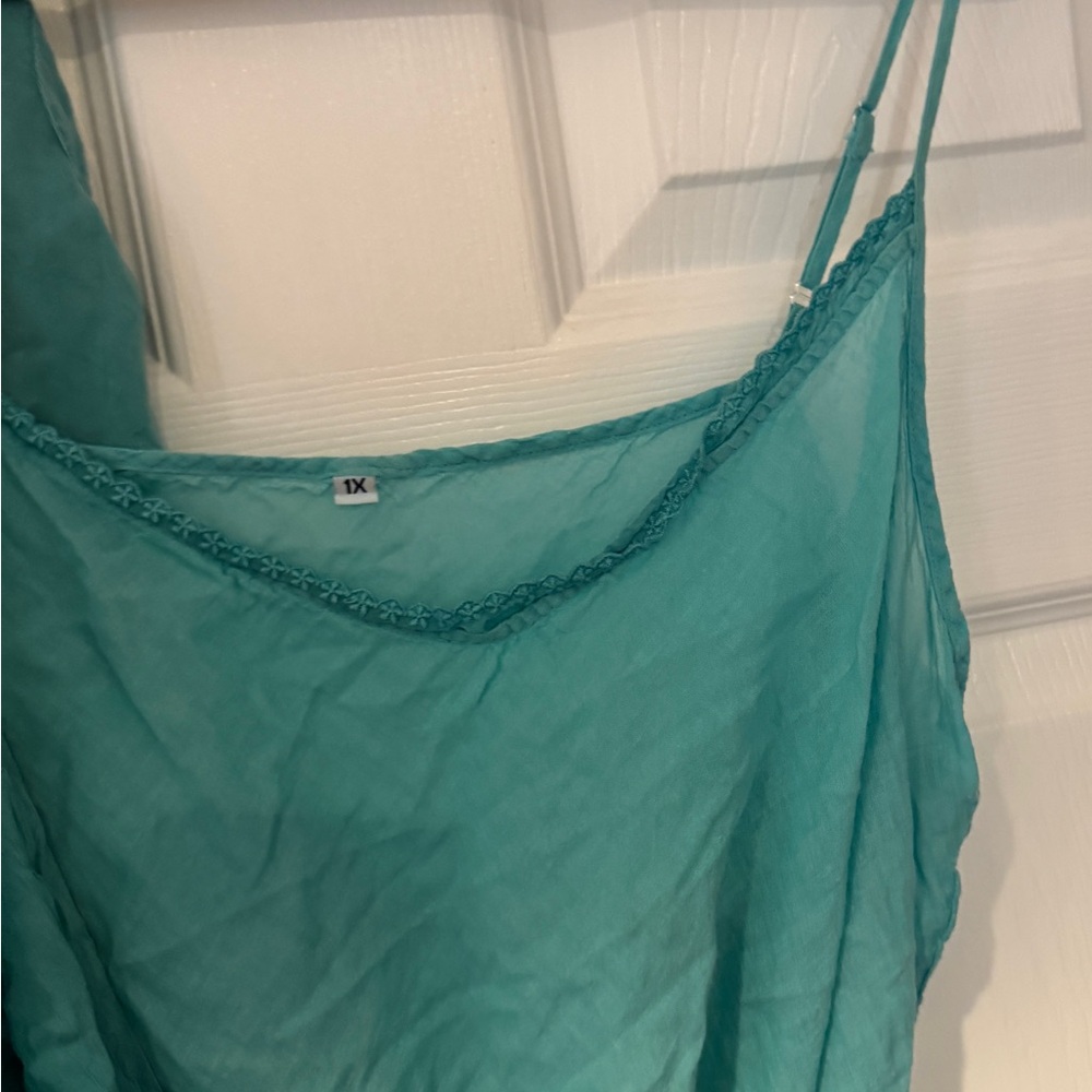 Johnny Was Teal Long Sleeve Dress - 3 Piece (slip, dress, over top) - Picture 3 of 4